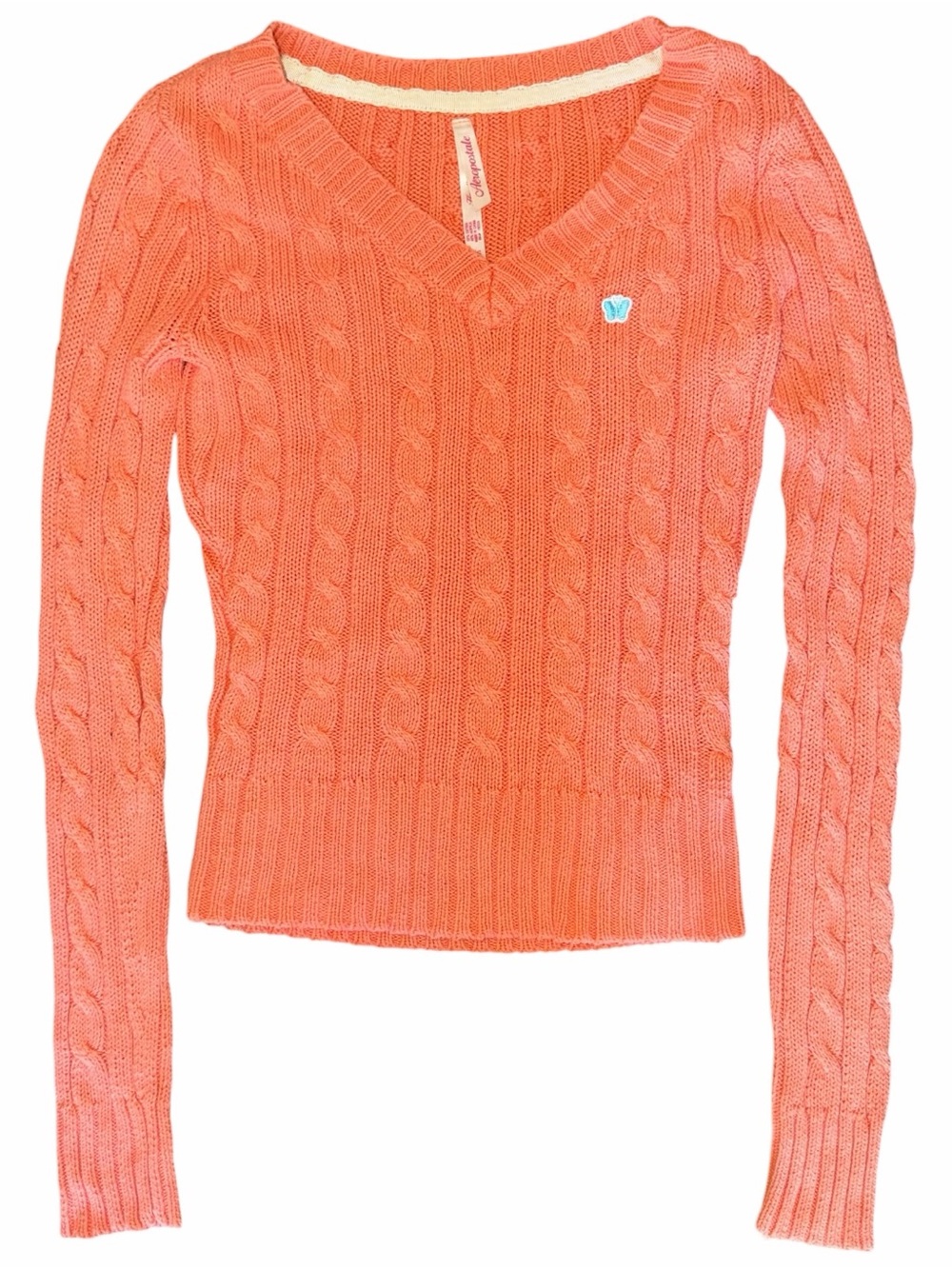 Y2K Aeropostale Orange Cable Knit Slim Fit Sweater